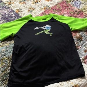 Black and Green Raglan Tee with Graphic Design